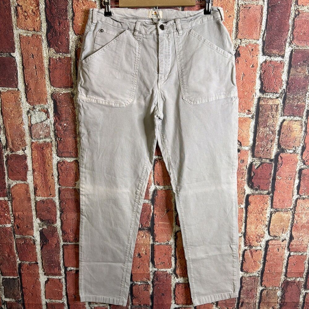 Marine Layer Mens 34 Breyer Relaxed Utility Pants Beige Cotton Twill 15708